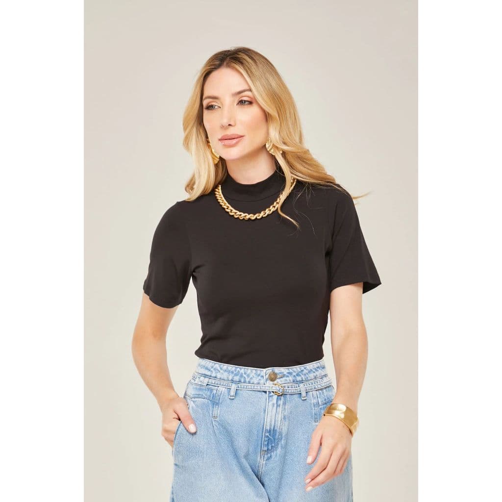 Kit 3 Camisetas Baby Look Femininas Viscolycra Tecido Premium Gola Alta Slim Básicas