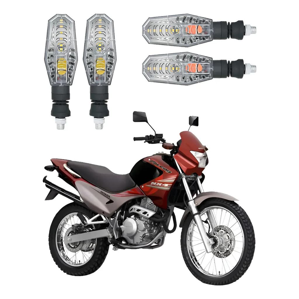 Kit 4 Setas Led Diant Tras Honda Nx4 Falcon 400 2016 2017 Preto