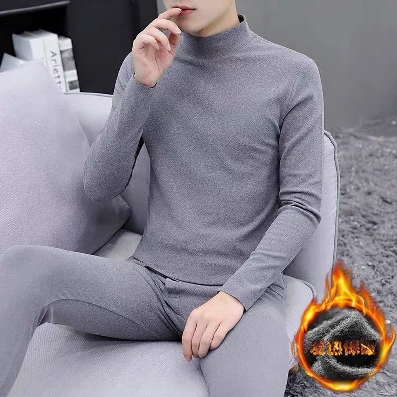 Roupa interior térmica de veludo alemão masculina meia gola alta engrossado sem costura aquecimento fundo interno juvent
