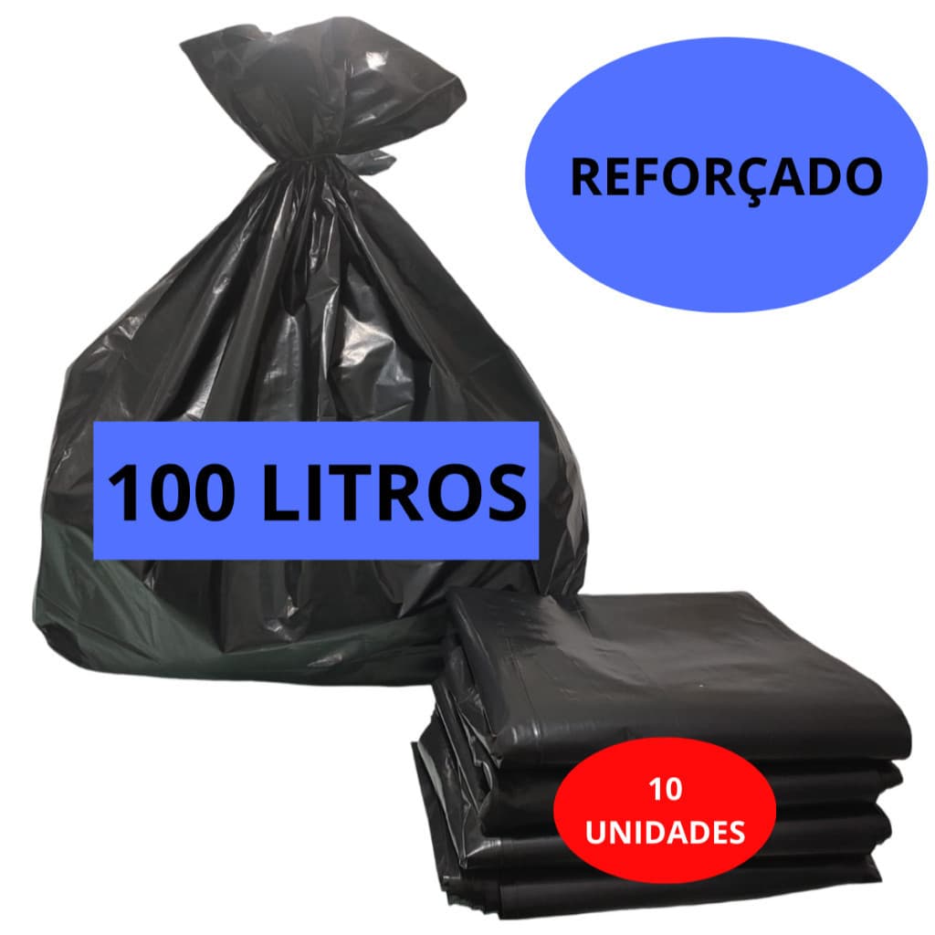 Saco de lixo 100 Litros Super Reforçado Resistente Otima Qualidade Uso Pesado Grosso com 10 unidades