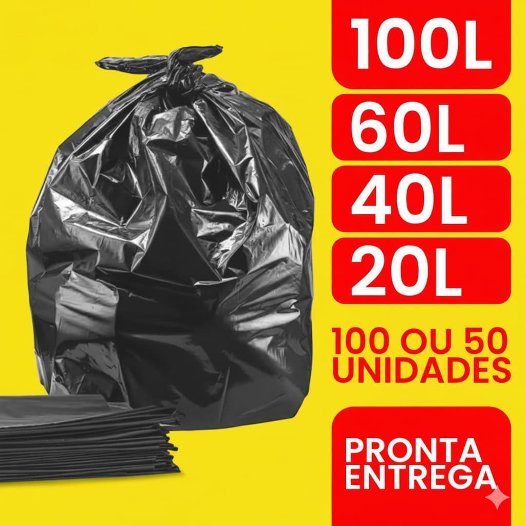 Saco de Lixo 20/50/100 Unidades Preto 20L / 40L / 60L / 100 Litros Vários Tamanhos