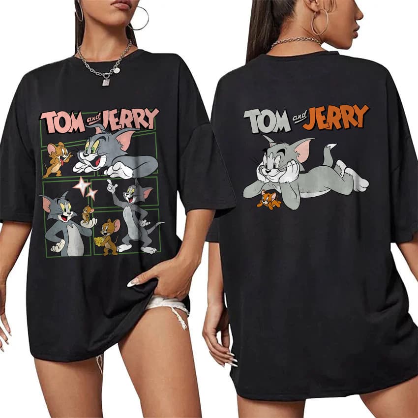 Camiseta Tom And Jerry Print Camisetas Femininas Da Moda De Alta Qualidade Camiseta Fitness Feminina 1229