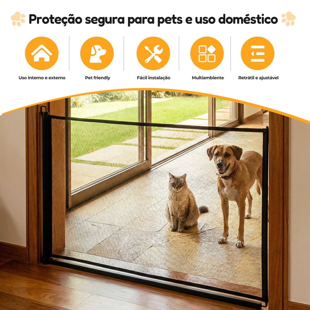 Grade Portãozinho De Proteção Retrátil Automático Para Pets Bebês Cerca Para Portas E Escadas