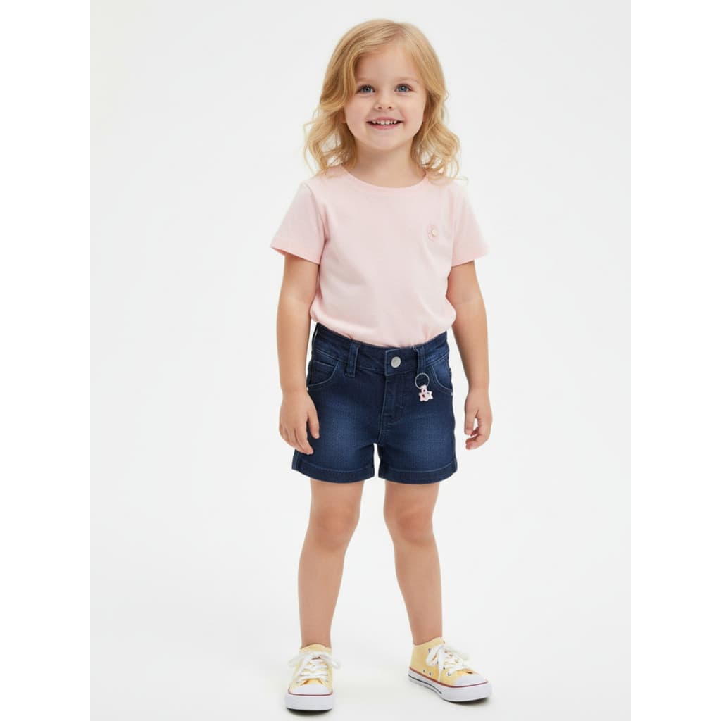 Short Jeans Infantil Menina Regulagem Cós Bolsos Funcionais Casualidade e Confortável