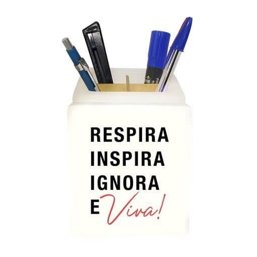 Organizador de Mesa Iluminado Respira Inspira com LED Porta-trecos FraseMotivacional Autocuidado🧘‍♀️