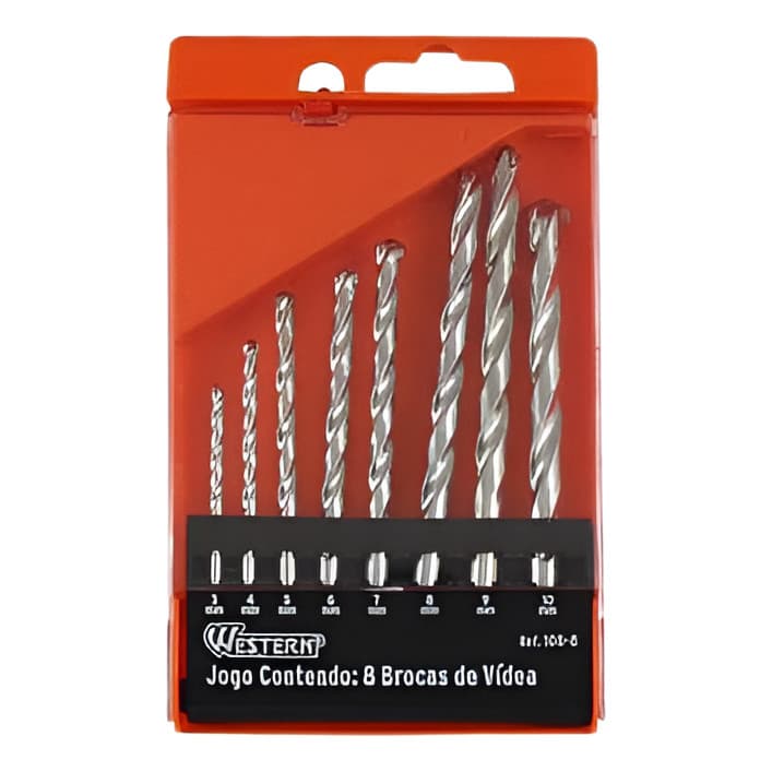 Broca videa 8 Peças Western  Jogo de Brocas Vídea de Aço Carbono 3 mm a 10 mm para Concreto e Alvenaria