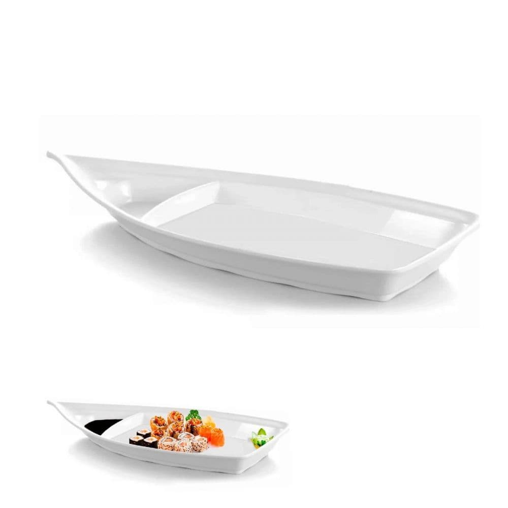 Barca de 40 Cm Travessa para Servir Sushi e Açaí em Melamina Premium Branca