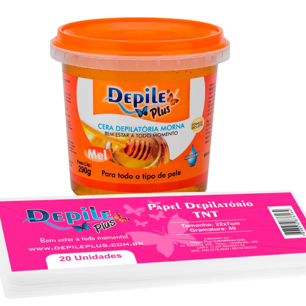 Kit Cera Mel Hidrossolúvel 290g + Papel Depilatório TNT 20un