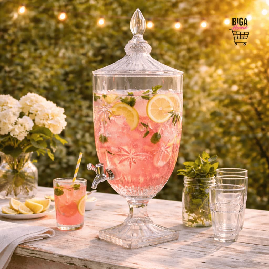 Suqueira De Vidro 4500ml Com Torneira e Tampa Dispenser Para Sucos e Bebidas