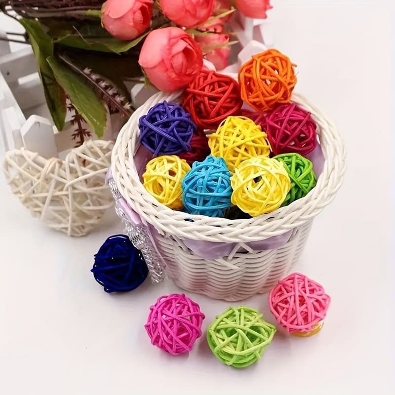 10 peças de brinquedos para mastigar para hamsters, bolas de vime de rattan, enfeites decorativos suspensos para festas