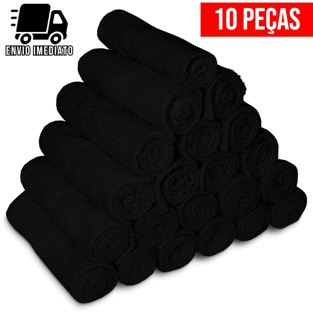 Kit 10 Toalha de Rosto Preta para Salão Profissional Cabeleireiro Barbearia Algodão TS