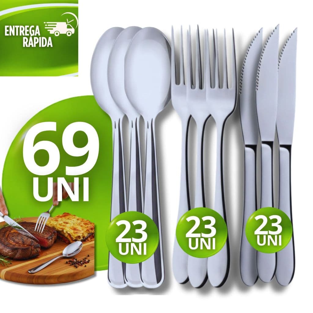 Combo Talheres 69 Uni - 23Garfos 23Facas 23Colher Faqueiro de Mesa Restaurantes Buffet Lanchonete Churrasco Cozinha Bar