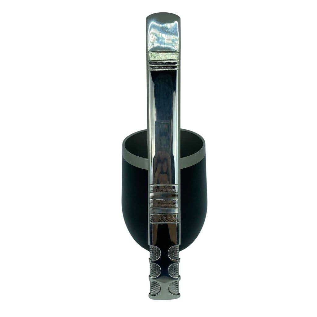 Kit tereré copo cuia térmico 350ml parede dupla inox preto + bomba tela super premium 24cm + escova higiênica