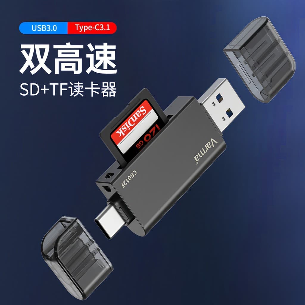 Huama Overclocking leitor de cartão de alta velocidade TF/SD cartão de memória duplo-conector USB3.0 TypeC porta telefon