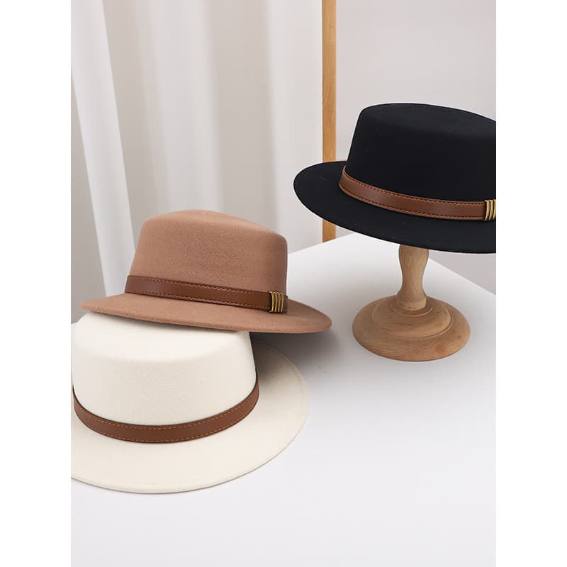 Primavera outono novo estilo plana superior chapéu de lã feminino moda britânica senhoras All-Match chapéu de aba curta