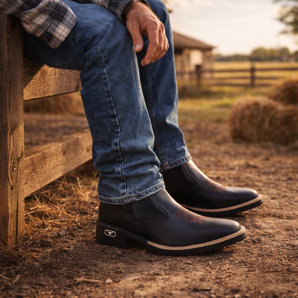 Bota Chelsea Texana Masculina Country Rodeio Couro Eco Resistente Conforto Premium