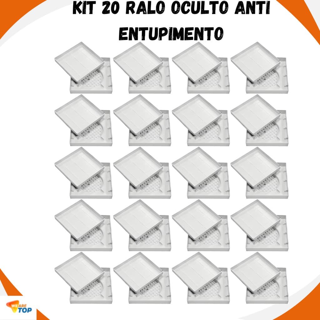 Kit 20 Ralo 15x15 Ralo Oculto Anti Entupimento Em PP Banheiro Filtro Coletor de Cabelo Universal Anti Odor Top