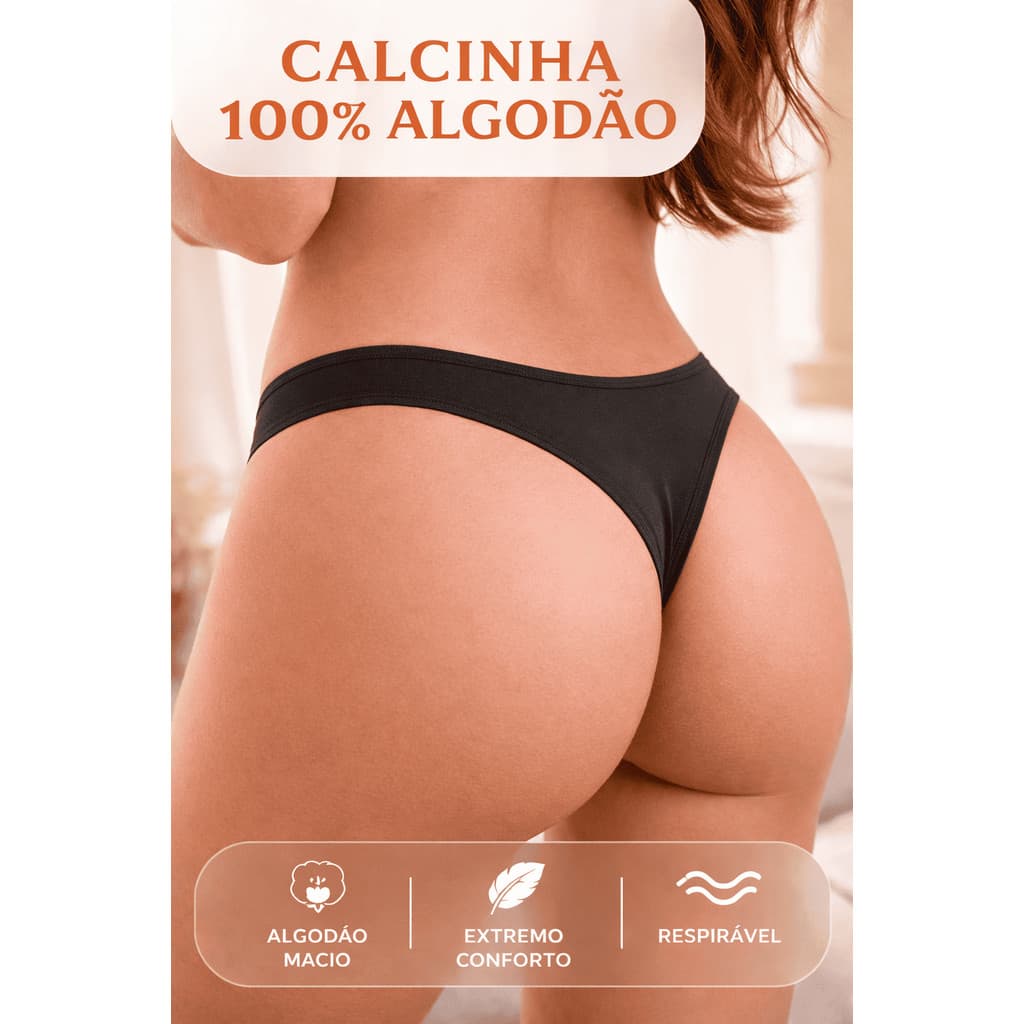 Calcinha Fio Dental Kit com 5 ou 10 Unidades 100% Algodão Confortável, Respirável, Cores Variadas