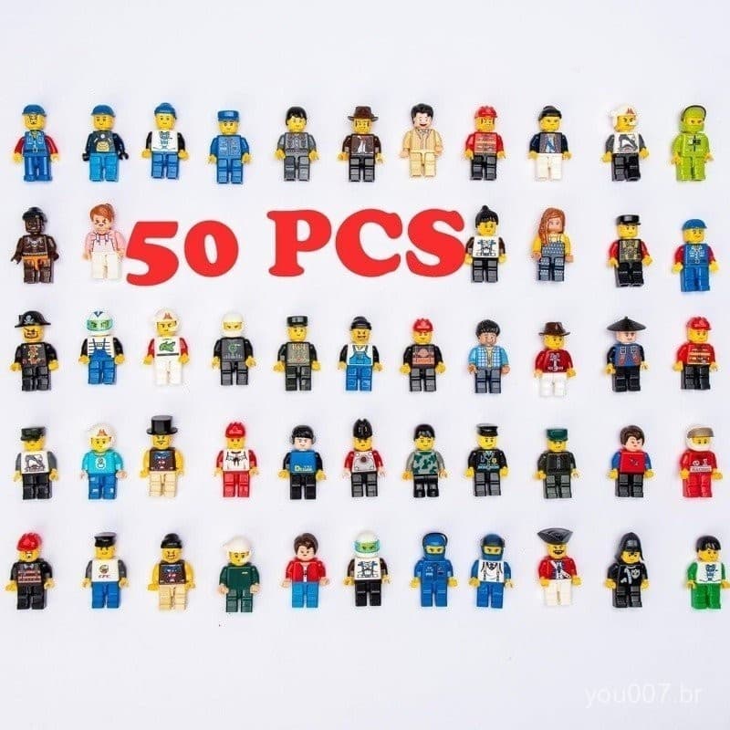 Conjunto de 50 peças, compatível com minifiguras LEGO, figuras móveis, brinquedos, sacos surpresa (contendo 50 itens ale