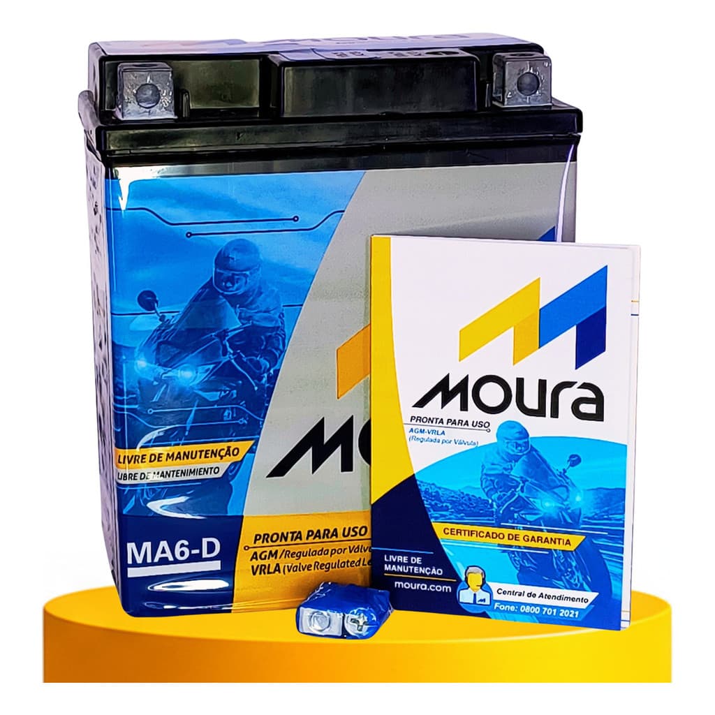 Bateria De Moto Moura Ma6d 6 Amper 6ah Cb Cbr 300 Fazer Cbx 250 Twister Falcon 400 Selada Ma6-d