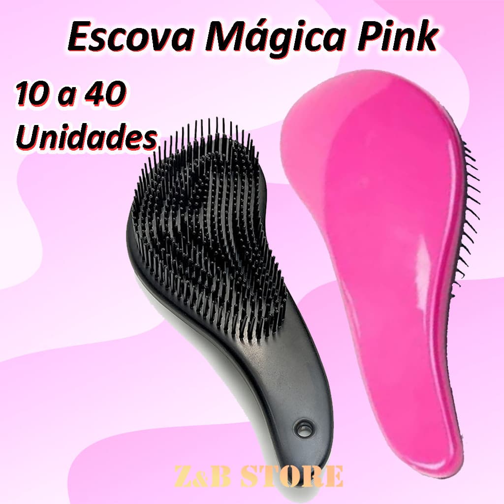 Kit 10 ate 40 Escovas Mágicas - PINK - Anti Frizz – Cabelos Lisos e Cacheados – Atacado