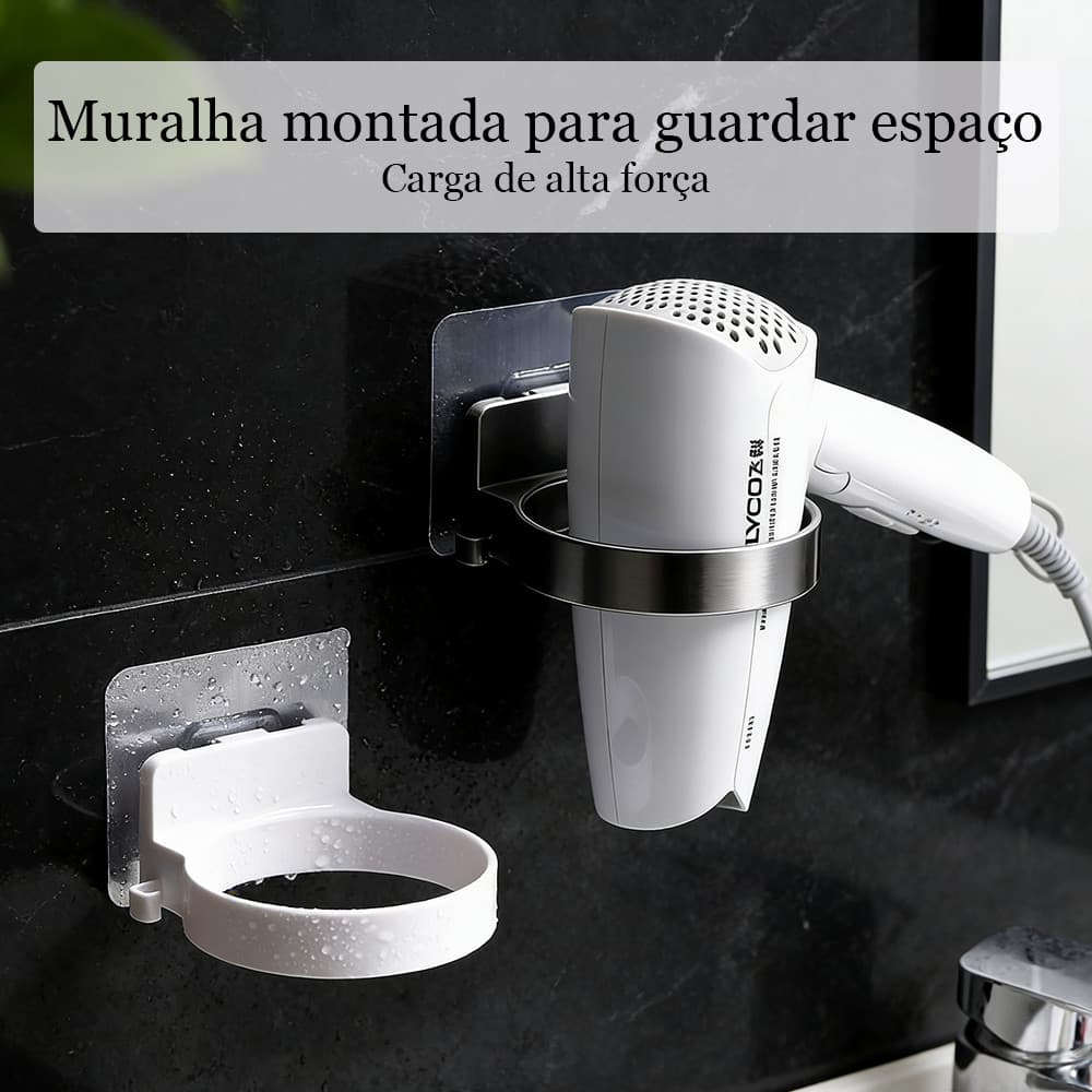 Suporte para Secador de Cabelo de Parede Auto-Adesivo Multifuncional Sem Furar Prático e Resistente e Compacto