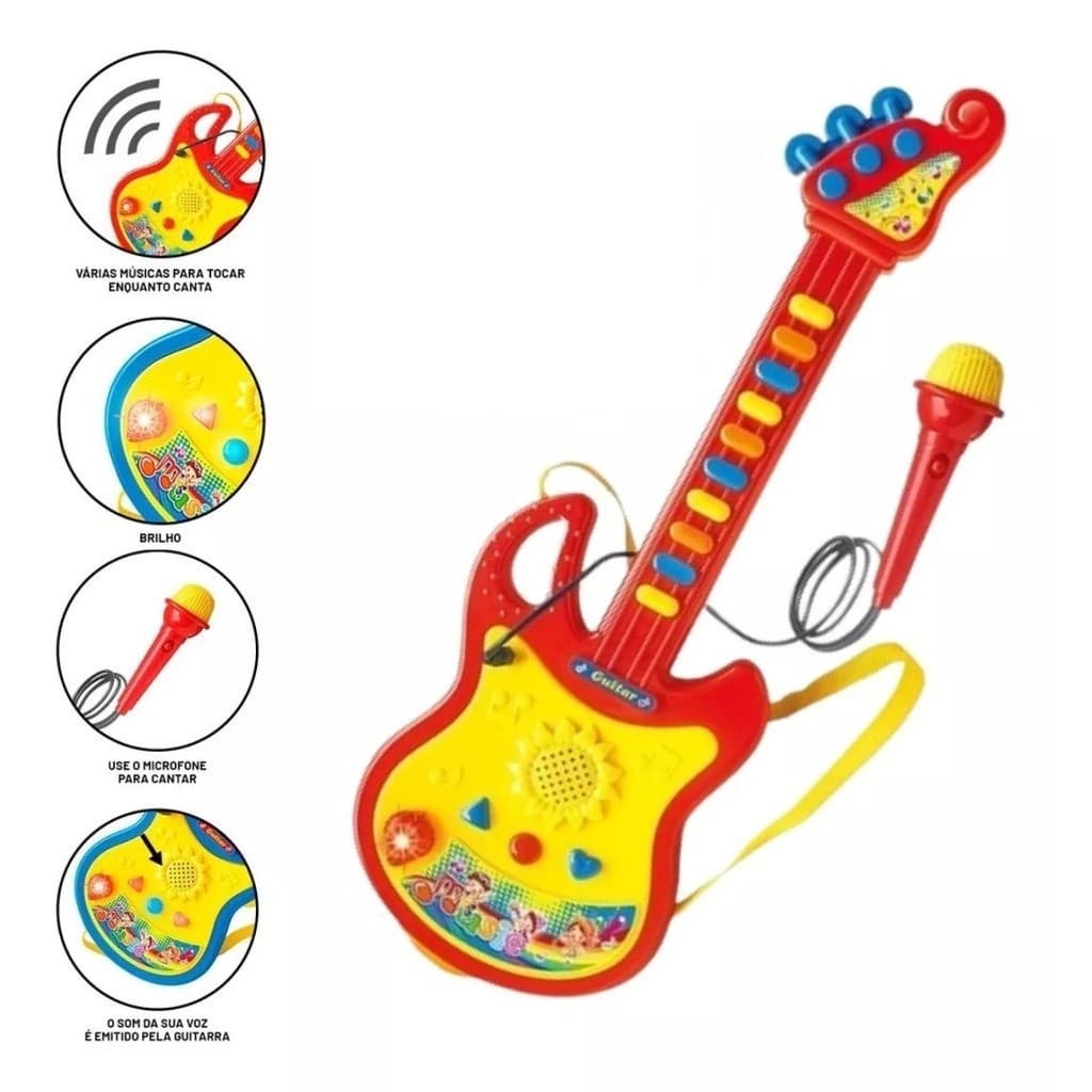 Brinquedo Guitarra Musical Infantil Com Microfone Luz E Som