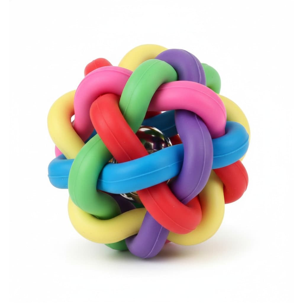 Brinquedo Pet Bola Enrolada de Borracha com Guizo – Interativo para Cães e Gatos