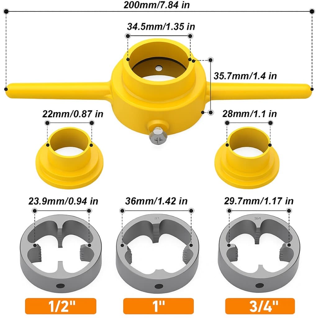 Kit 6 Peças Jogo De Tarraxa Para Fazer Rosca Rosquear Canos Tubos Pvc 1/2 3/4 E 1 Polegadas Manual
