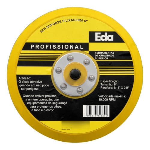 Suporte Para Lixadeira Pneumática 6  Com Velcro Profissional Preto E Amarelo Base De Lixa Com Velcro