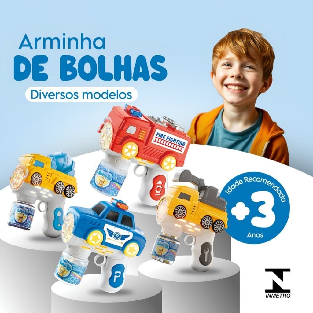 Brinquedo Lança Bolhas De Sabão Automática com Luz LED Arma Arminha Diversos Modelos Para Escolher