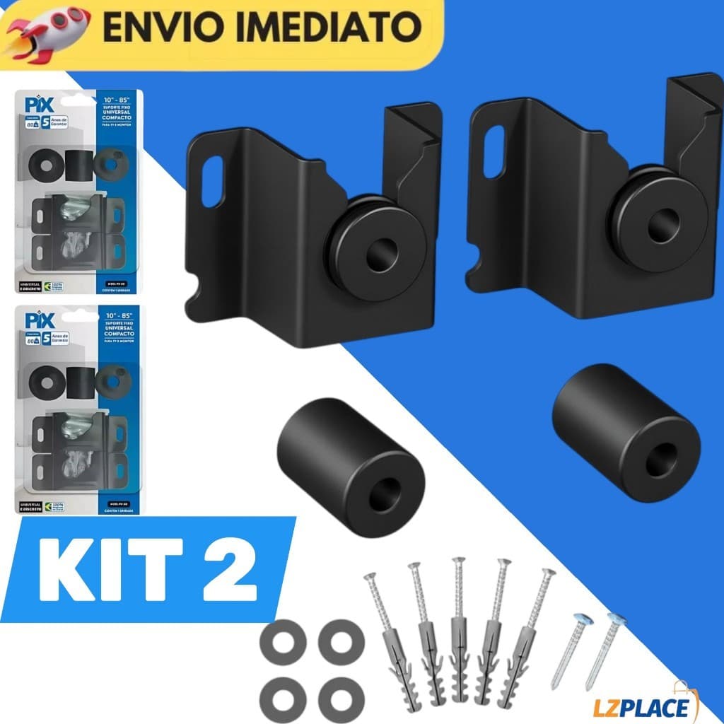 Kit 2 Suportes Universais Fixos Para TV LED LCD 10" a 100" Parede Painel até 80kg 4K