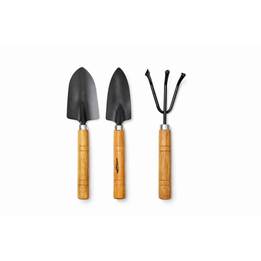 Kit Jardinagem 3 Peças Pá Larga Pá Estreita Cultivador com Cabo de Madeira