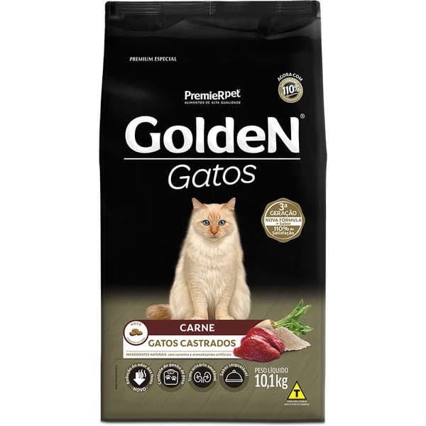 Ração Golden Gatos Castrados Carne 10,1kg