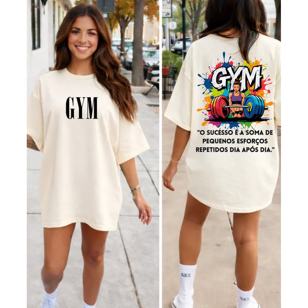 Camiseta Camisa unissex 100% Algodão Gym Foco Treino Academia Musculação Fitness Oversized