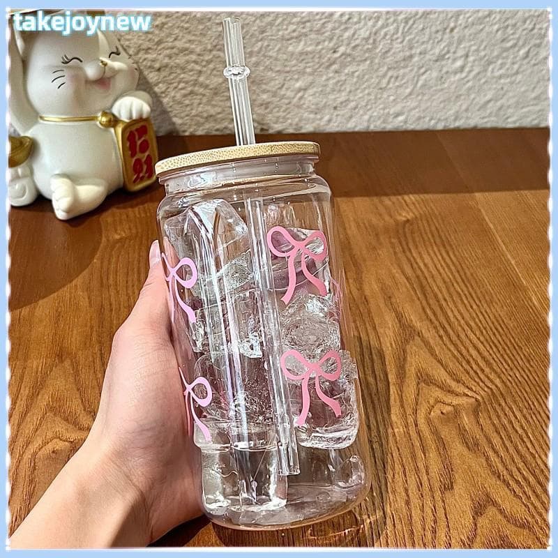 [takejoynewBR] Copo De Água De Plástico Com Laço De 500ml , Garrafa Em Formato De Jarra Tampa E Canudo Para Café Gelado