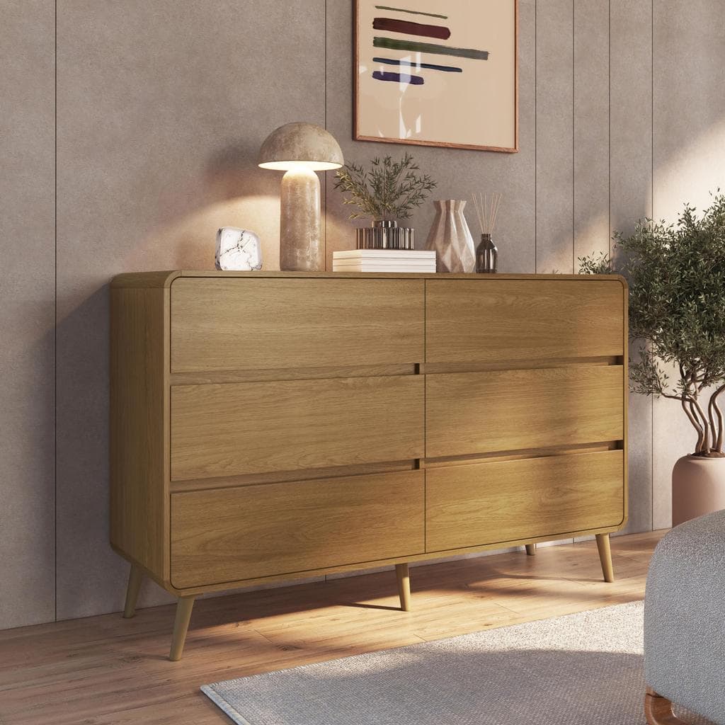 Cômoda Aparador Multiuso 6 Gavetas Estilo Retrô Moderna Para Quarto ou Sala