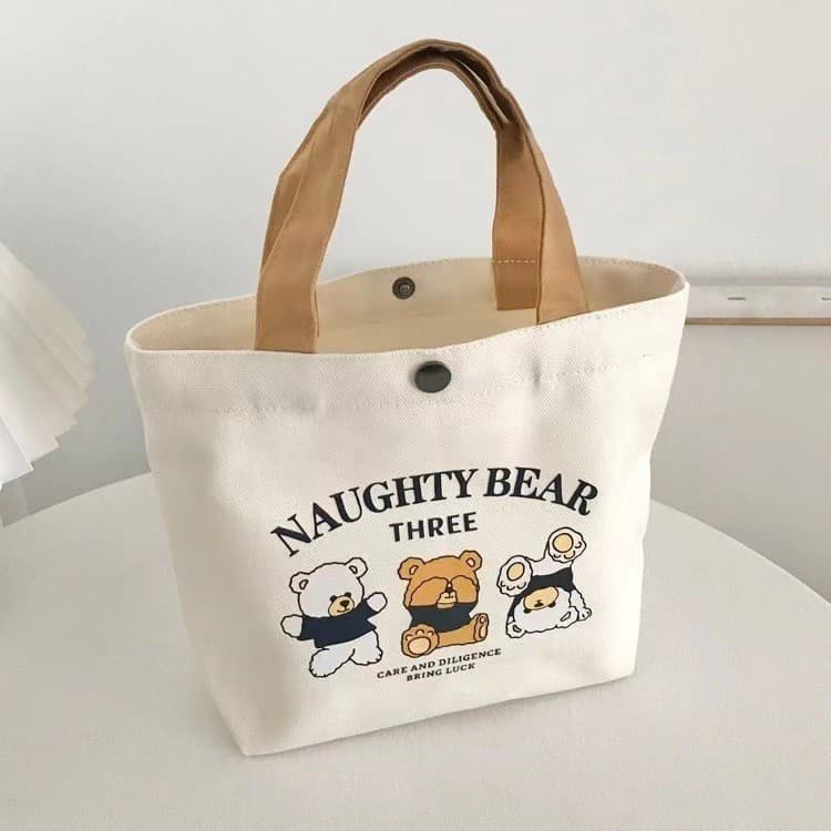 Urso Bolsa De Lona Feminina Sacola Balde Portátil Transporte Estudantes Almoço Bento Sacos