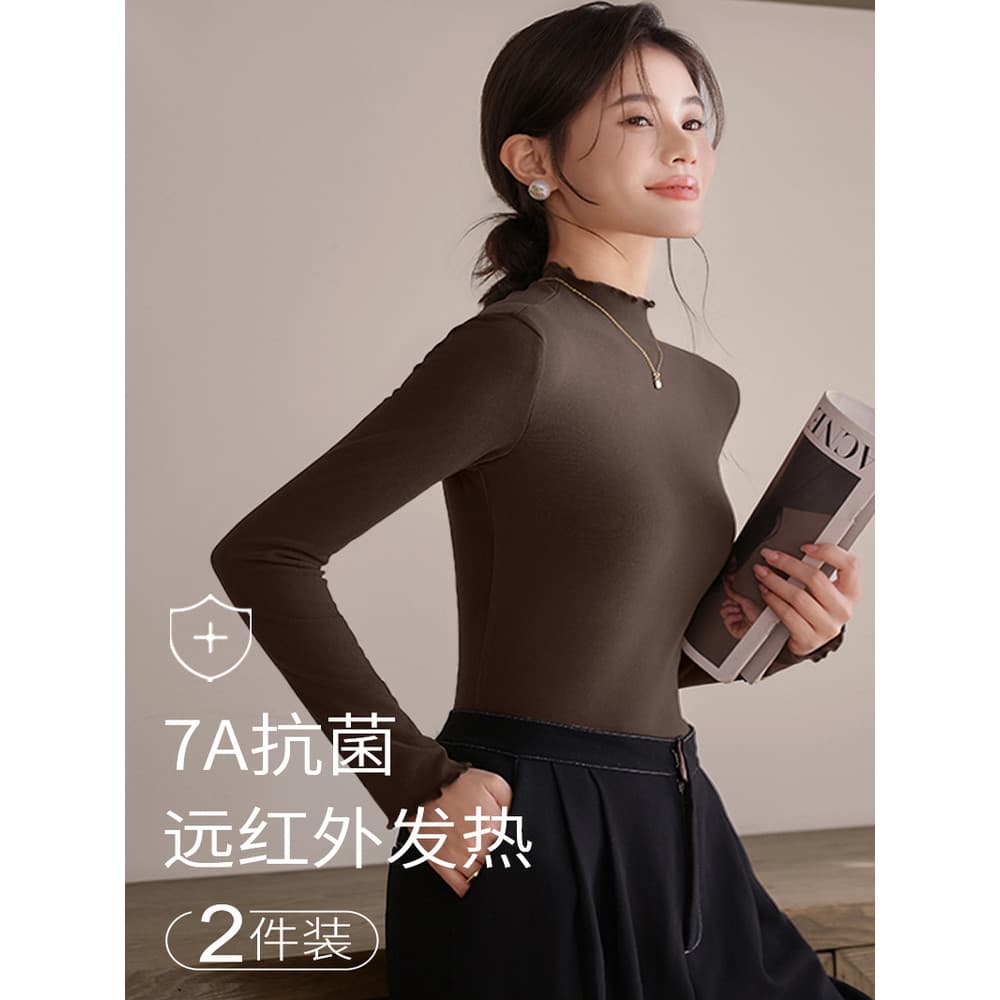 Zhenweisi LIFE fungo borda camisa de fundo feminina 2026 novo estilo outono único Super bonito manga comprida topo femin