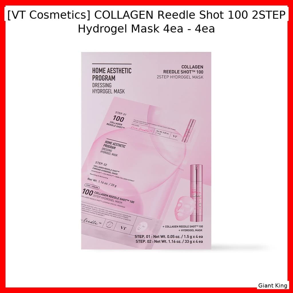 [VT Cosmetics] Colágeno Reedle Shot 100 2STEP Máscara De Hidrogel 4ea-4ea/Coreana/Impulso De/100 % Aut