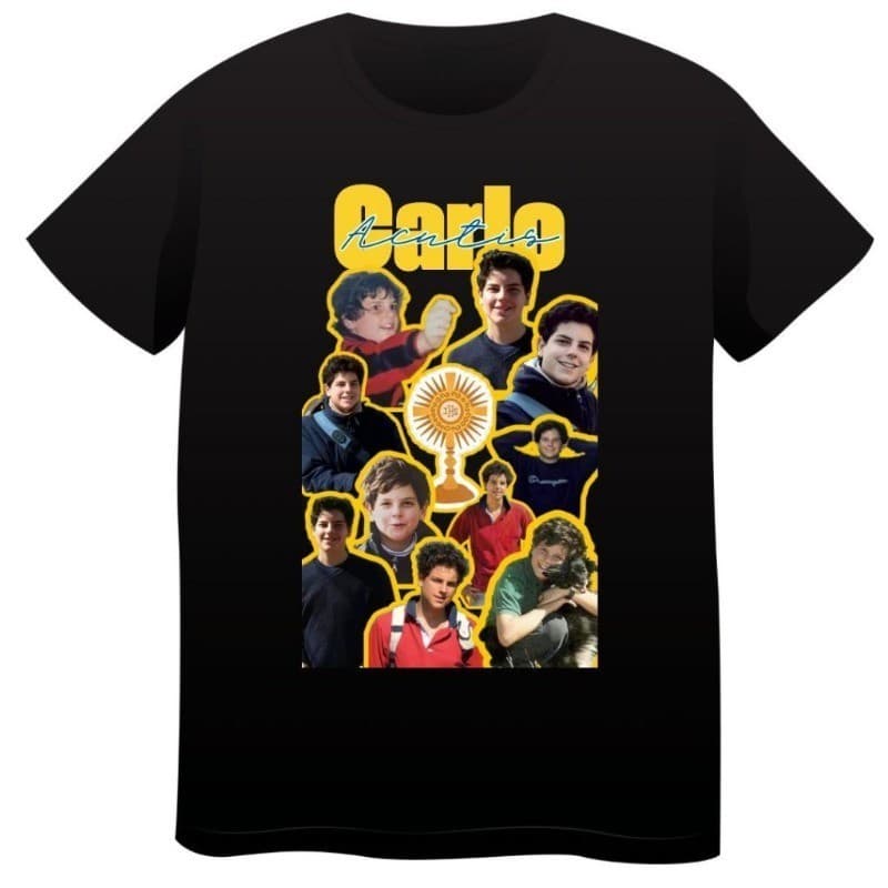 Camiseta Unissex 100% Algodão Estampa São Carlo Acutis Santo Católico Casual Malha Premium Confortável