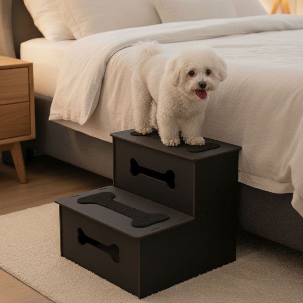 Escada Pet 2 Degraus Em MDF Antiderrapante Para Cachorro E Gato Ideal Para Subir Em Sofá E Cama