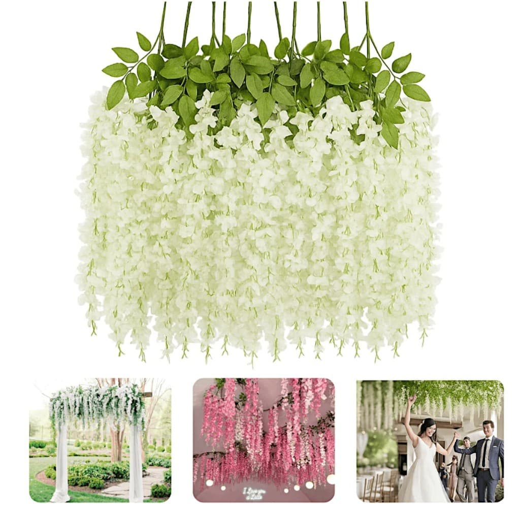 Kit c/12 Ramos Flor de Cerejeira Artificial Grande Pendente para Decoração Rosa e Branco