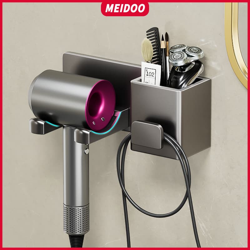 MEIDOO Suporte Para Secador De Cabelo Com Compartimento De Armazenamento, Instalação sem furos