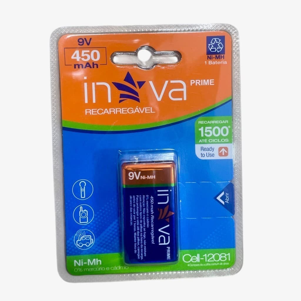 Bateria Recarregável 9V Inova – Alta Capacidade, Longa Duração, Ecológica e Econômica