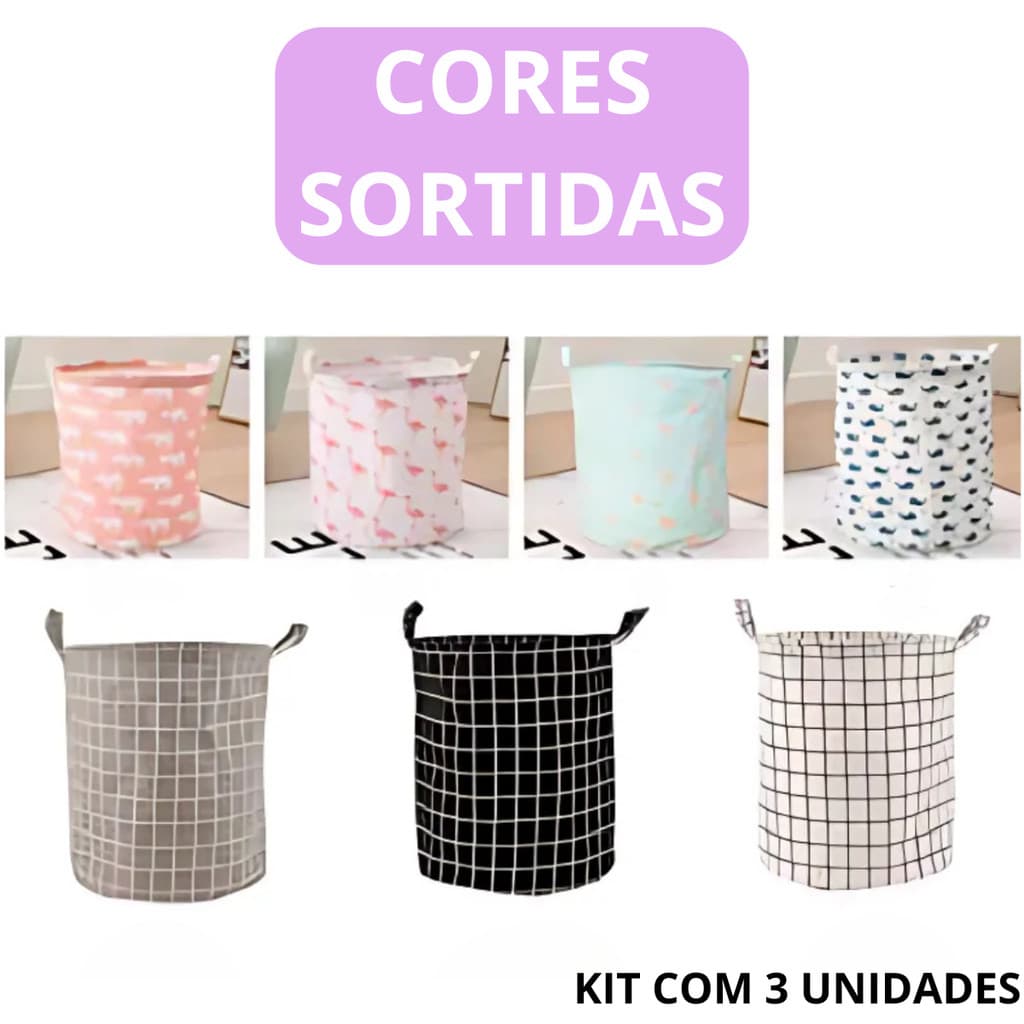 Kit 3 Cestos Organizadores Roupas Sujas Dobrável Multiuso 40L- BM-F1291 - (Cores Sortidas)