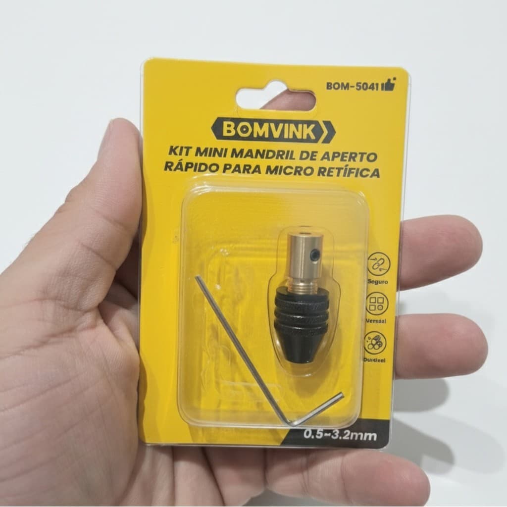 Mini Mandril para Micro Retífica – Aperto Rápido, Rosca M8 e Fixação Firme