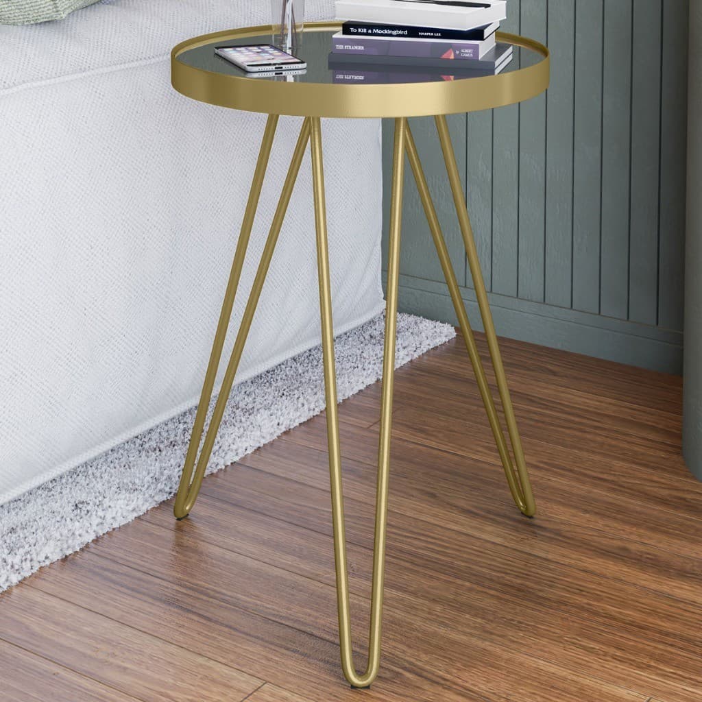 Mesa Lateral Estilo Industrial Tripé Linea Com Espelho e Base De Aço