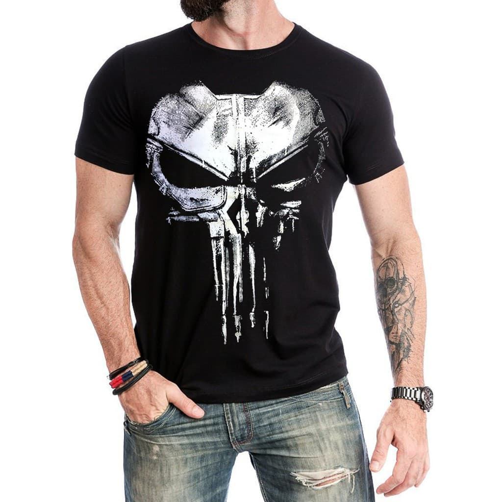 [Camiseta Premium em Algodão Puro]VU Camisa, Camiseta The Punisher Branca Marvel Justiceiro Caveira