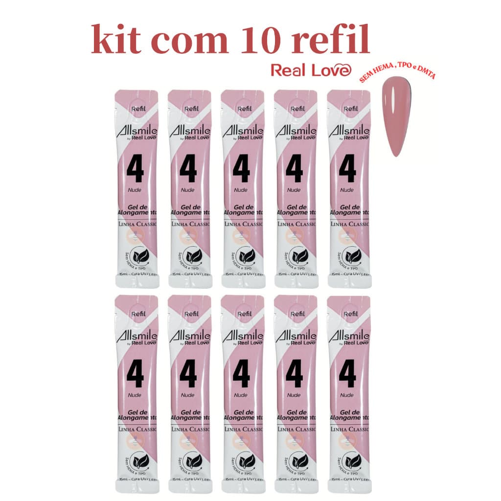 Kit 10 Sachês Refil Sculping Gel Unhas Linha Classic AllSmile 15ml Sem TPO/HEMA - Real Love s